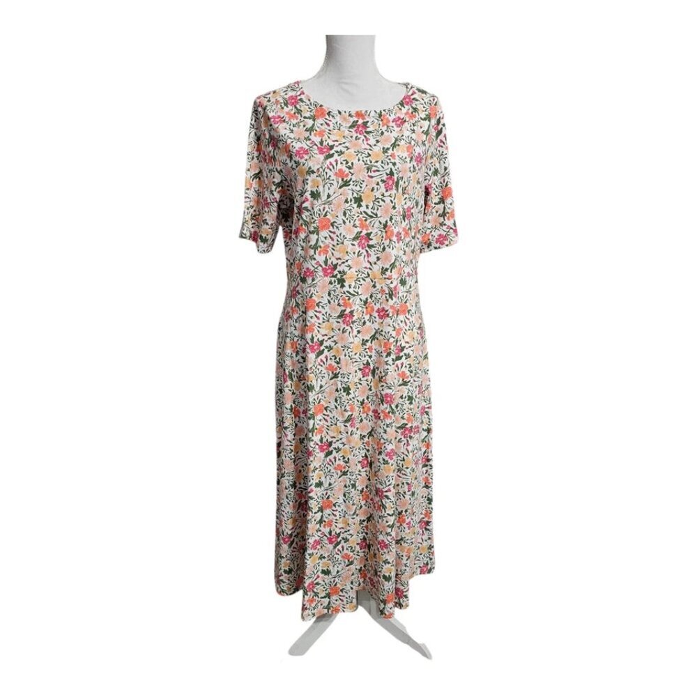 Croft & Barrow Maxi Dress Size Large White Multicolor Floral Short Sleeve